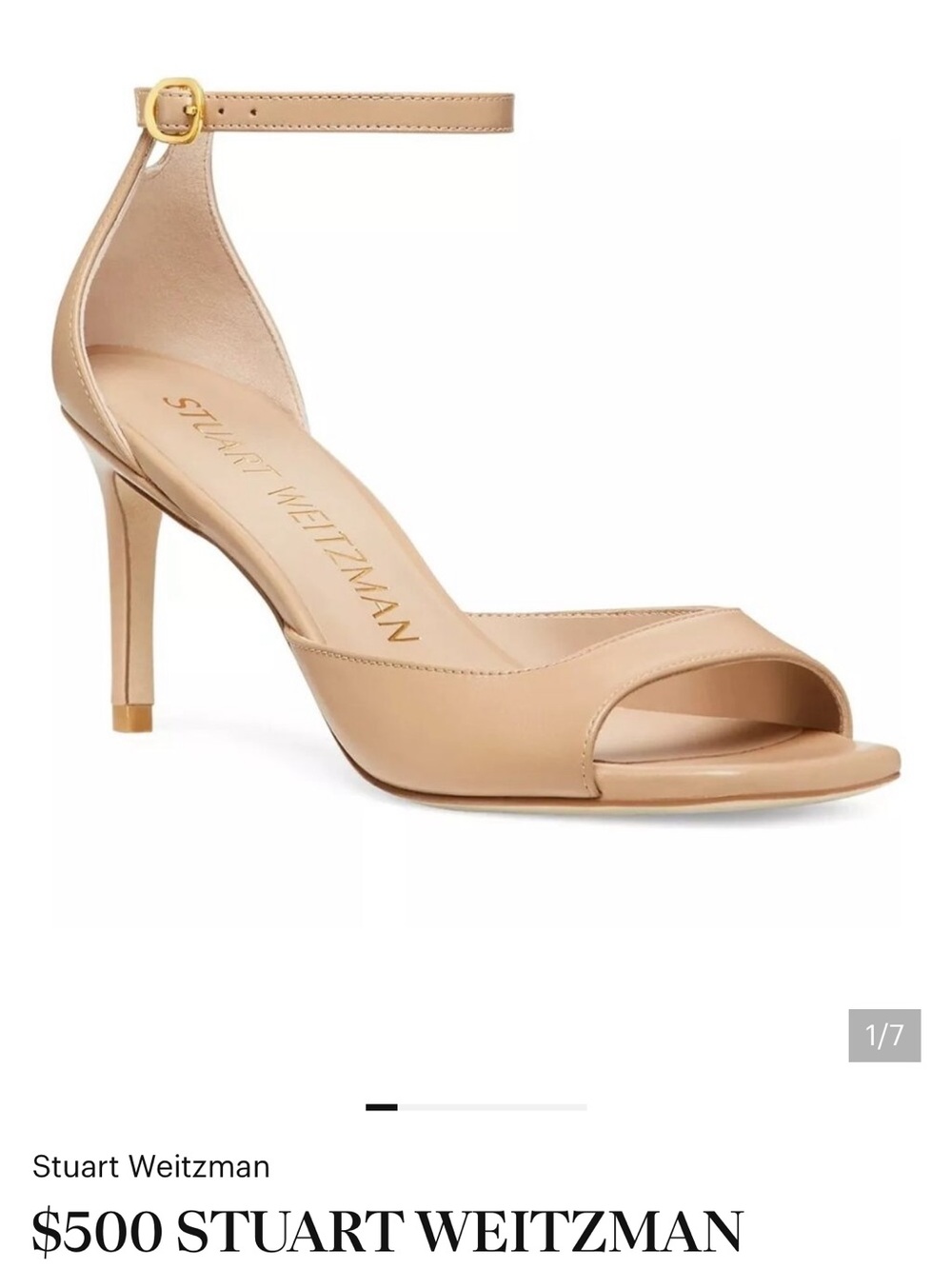 Stuart Weitzman Beige Nude Leather Ankle-Strap Open-Toe Heel